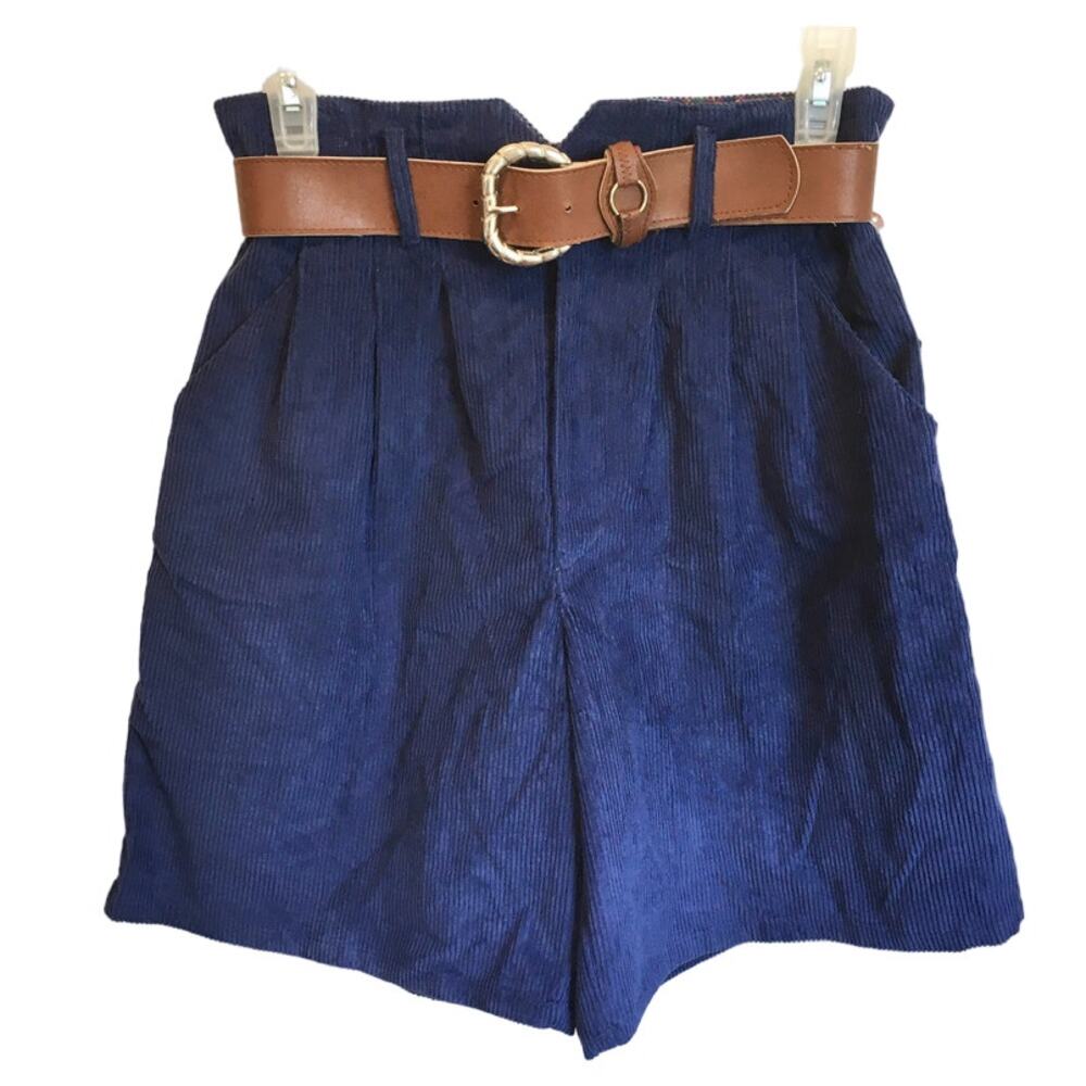 NWT VTG 90s KIKOMO High Rise Wide Leg Blue Corduroy Shorts with Belt  SZ S